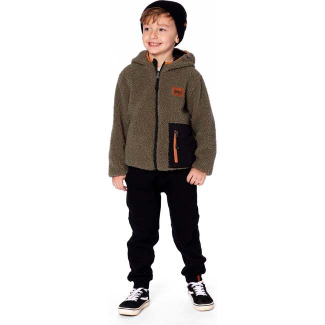 Reversible Mid-Season Sherpa Jacket Khaki, Black - Fleece & Sherpa Jackets - 2