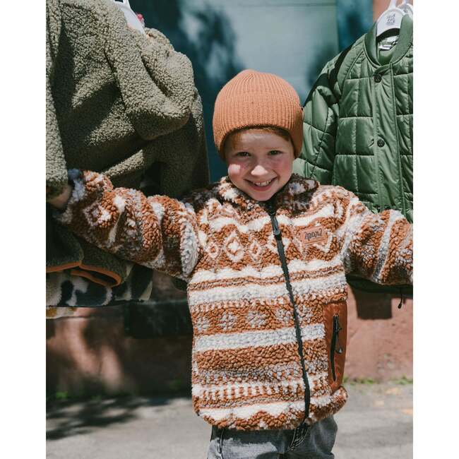 Reversible Mid-Season Sherpa Jacket Brown Aztec Pattern, Brown Pecan - Fleece & Sherpa Jackets - 2