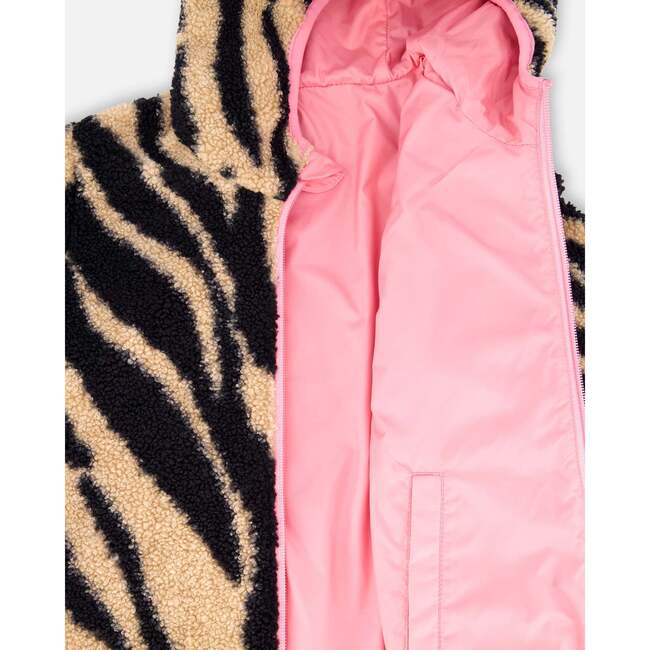 Reversible Mid-Season Sherpa Jacket Zebra, Pink - Fleece & Sherpa Jackets - 3