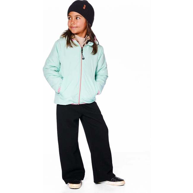 Reversible Mid-Season Sherpa Jacket Leopard, Mint Green - Fleece & Sherpa Jackets - 3