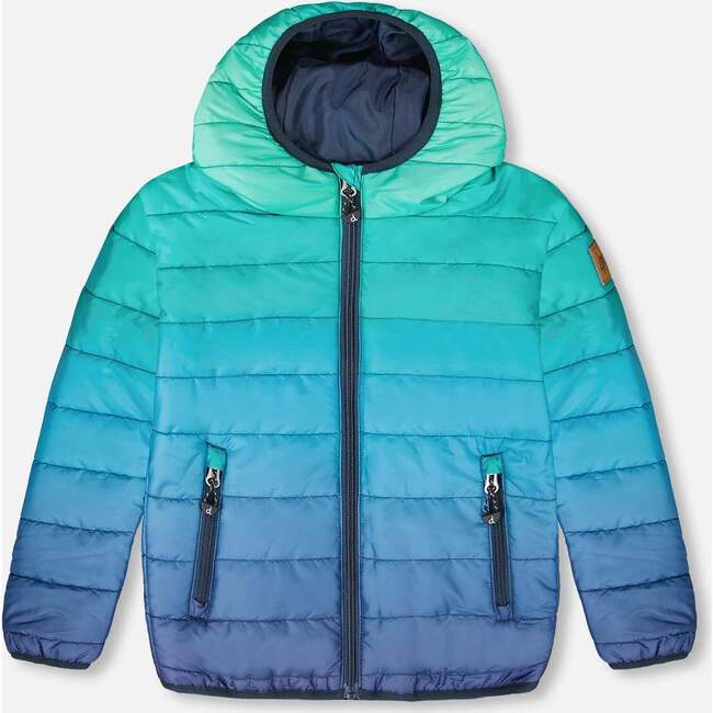 Quilted Mid-Season Jacket Green and Blue Gradient, Green & Blue Gradient
