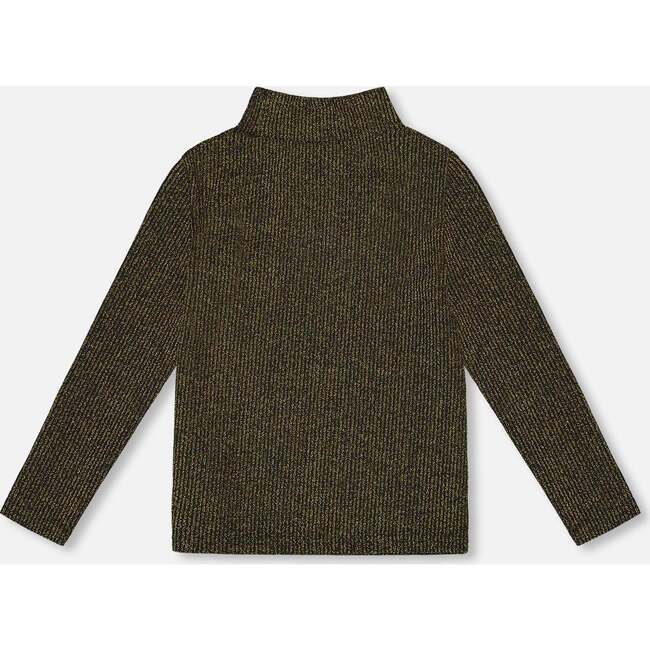 Shiny Rib Mock Neck Top, Black and Gold - Shirts - 3
