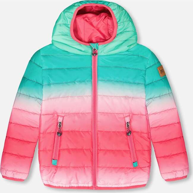 Quilted Mid-Season Jacket Green and Pink Gradient, Green & Pink Gradient
