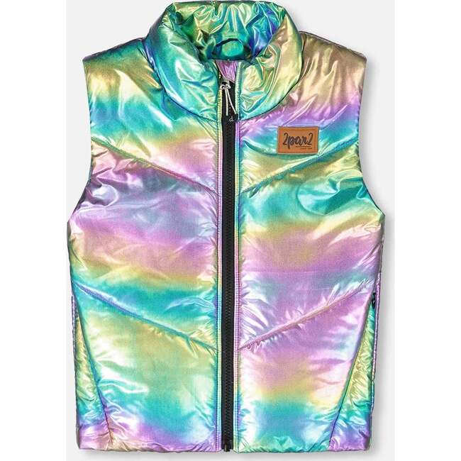 Quilted Mid-Season Sleeveless Vest Metallic Multicolor, Multicolored