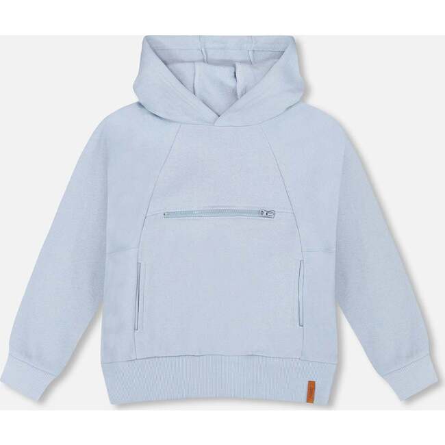 Pullover Hooded Fleece Sweatshirt with Zip Pocket, Light Blue