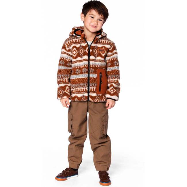 Reversible Mid-Season Sherpa Jacket Brown Aztec Pattern, Brown Pecan - Fleece & Sherpa Jackets - 3