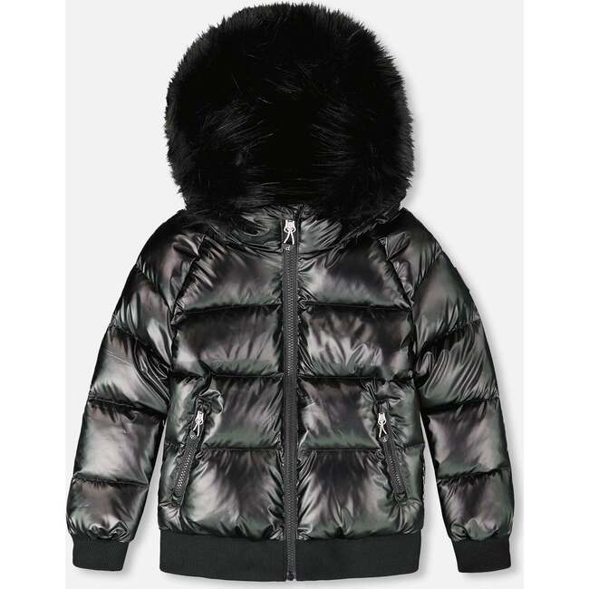 Quilted Bomber-Style Winter Coat, Black