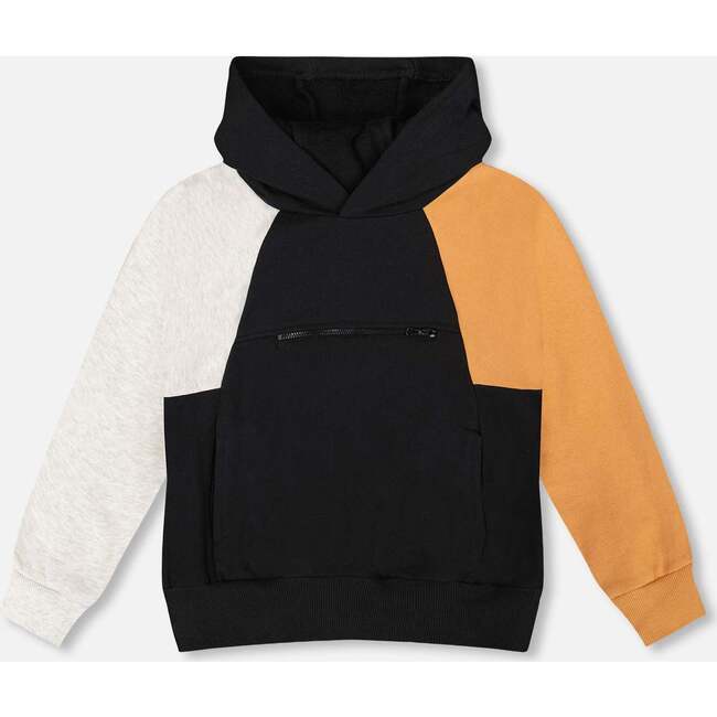 Pullover Hooded Fleece Sweatshirt with Zip Pocket, Black