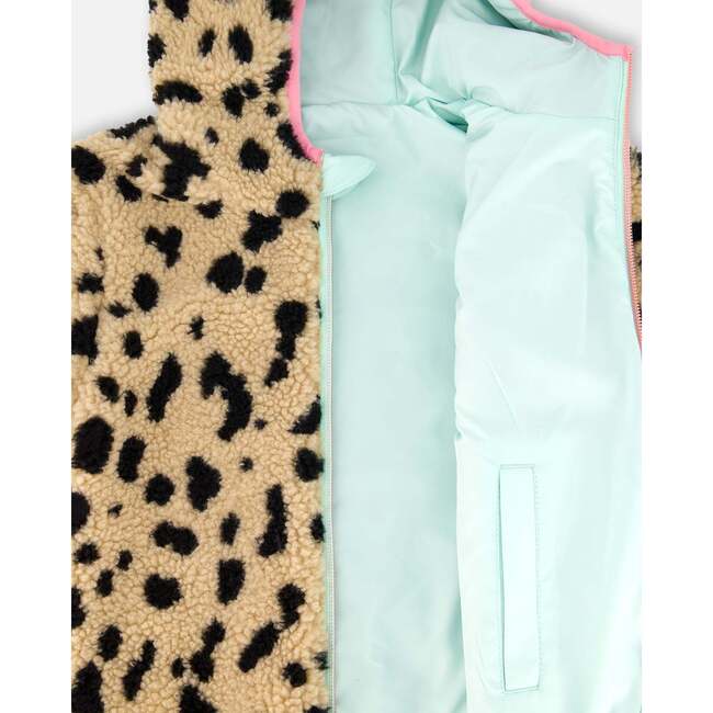 Reversible Mid-Season Sherpa Jacket Leopard, Mint Green - Fleece & Sherpa Jackets - 4