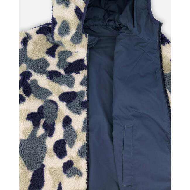 Reversible Mid-Season Sherpa Jacket Blue Camo, Navy Blue - Fleece & Sherpa Jackets - 3