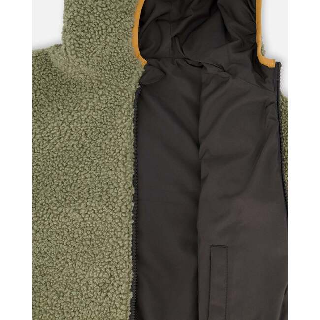 Reversible Mid-Season Sherpa Jacket Khaki, Black - Fleece & Sherpa Jackets - 3