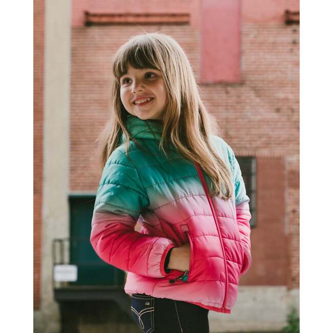 Quilted Mid-Season Jacket Green and Pink Gradient, Green & Pink Gradient - Jackets - 2