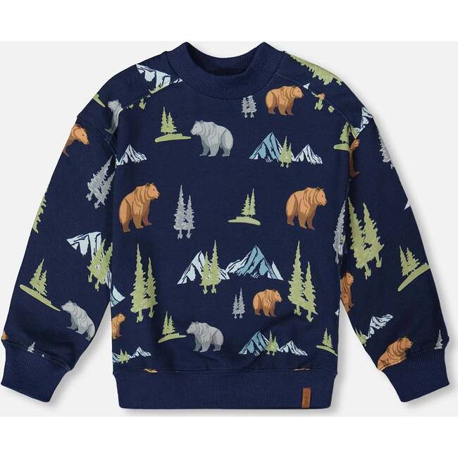 Pullover Fleece Sweatshirt, Navy Animal Print