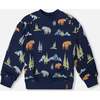 Pullover Fleece Sweatshirt, Navy Animal Print - Sweatshirts - 1 - thumbnail