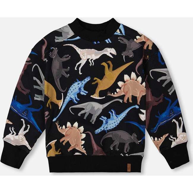Pullover Fleece Sweatshirt, Black Dinosaur Print