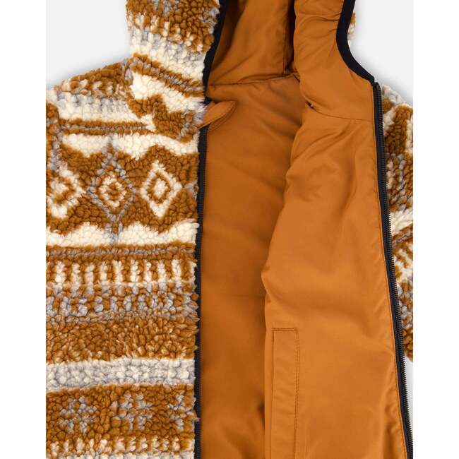Reversible Mid-Season Sherpa Jacket Brown Aztec Pattern, Brown Pecan - Fleece & Sherpa Jackets - 4