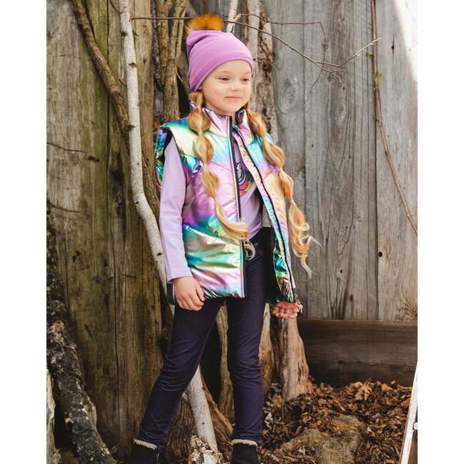 Quilted Mid-Season Sleeveless Vest Metallic Multicolor, Multicolored - Vests - 3