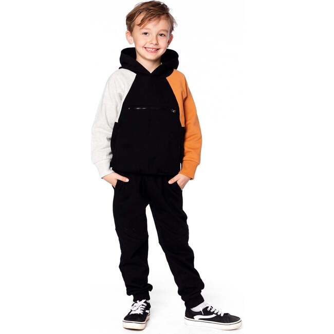 Pullover Hooded Fleece Sweatshirt with Zip Pocket, Black - Sweatshirts - 2