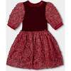 Puff Sleeve Bi-Material Velour and Lace Dress Red, Red - Dresses - 1 - thumbnail