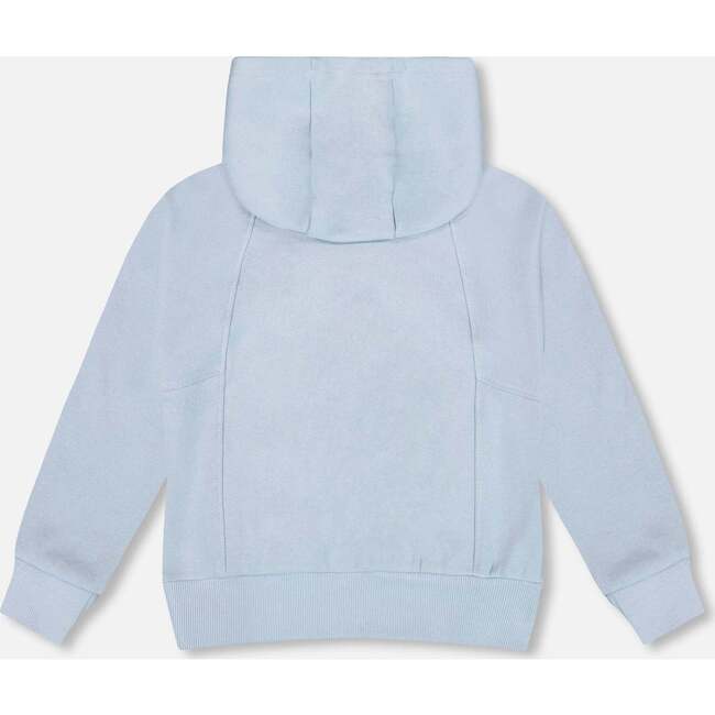 Pullover Hooded Fleece Sweatshirt with Zip Pocket, Light Blue - Sweatshirts - 3
