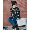 Pullover Fleece Sweatshirt, Black Dinosaur Print - Sweatshirts - 2