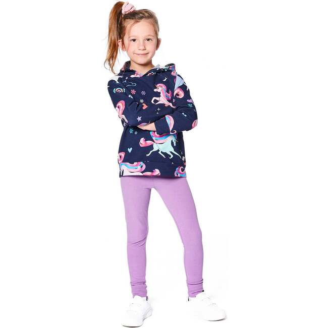 Pullover Fleece Hoodie, Navy Unicorn Print - Sweatshirts - 2