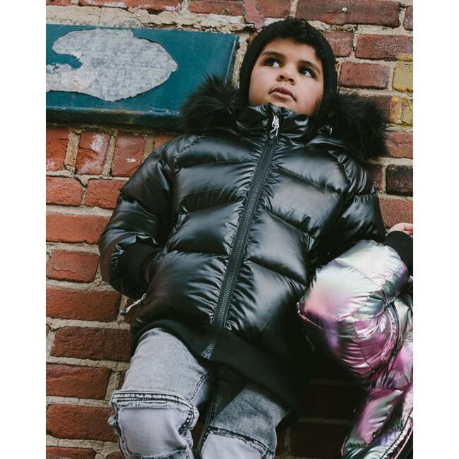 Quilted Bomber-Style Winter Coat, Black - Jackets - 3