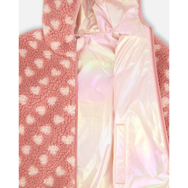 Reversible Mid-Season Sherpa Jacket Pink Heart, Light Pink - Fleece & Sherpa Jackets - 5