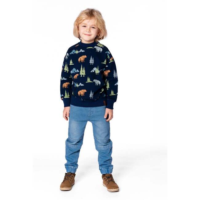 Pullover Fleece Sweatshirt, Navy Animal Print - Sweatshirts - 3