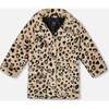 Printed Fake Fur Long Coat Leopard, Black and Beige - Jackets - 1 - thumbnail