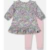 Printed Muslin Dress and Solid Leggings Set, Sage Floral - Dresses - 1 - thumbnail