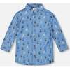 Printed Long Sleeve Button Front Chambray Shirt, Blue - Sweatshirts - 1 - thumbnail