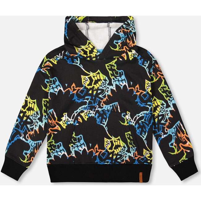 Printed Hooded Fleece Sweatshirt, Black