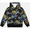 Printed Hooded Fleece Sweatshirt, Black - Sweatshirts - 1 - thumbnail