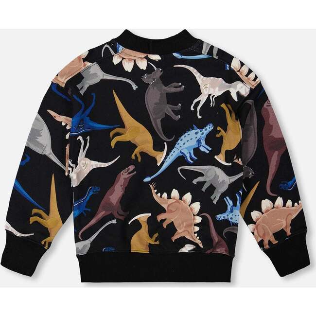 Pullover Fleece Sweatshirt, Black Dinosaur Print - Sweatshirts - 4