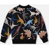 Pullover Fleece Sweatshirt, Black Dinosaur Print - Sweatshirts - 4