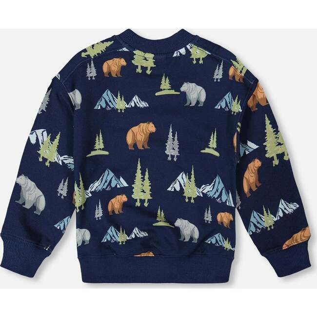 Pullover Fleece Sweatshirt, Navy Animal Print - Sweatshirts - 4
