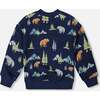 Pullover Fleece Sweatshirt, Navy Animal Print - Sweatshirts - 4
