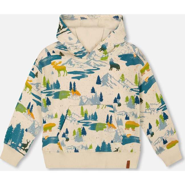 Printed Hooded Fleece Sweatshirt Beige, Off-White