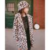 Printed Fake Fur Long Coat Leopard, Black and Beige - Jackets - 2