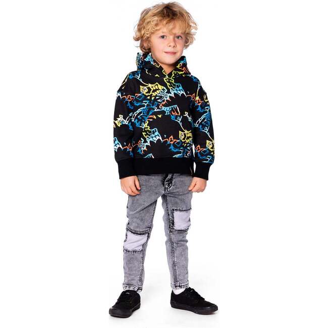 Printed Hooded Fleece Sweatshirt, Black - Sweatshirts - 2
