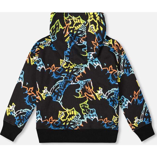 Printed Hooded Fleece Sweatshirt, Black - Sweatshirts - 3