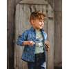 Printed Long Sleeve Button Front Chambray Shirt, Blue - Sweatshirts - 2