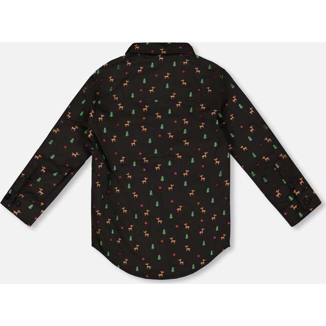 Printed Poplin Shirt with Bow Tie, Black and Multicolor - Button Downs - 3