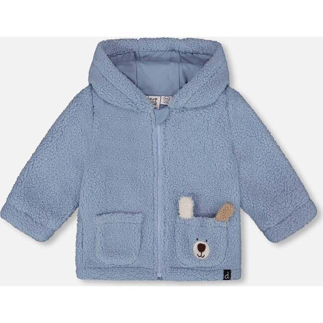 Plush Hooded Jacket, Light Blue