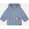 Plush Hooded Jacket, Light Blue - Jackets - 1 - thumbnail