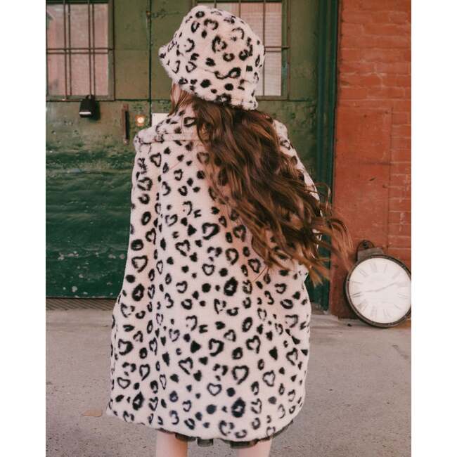 Printed Fake Fur Long Coat Leopard, Black and Beige - Jackets - 3