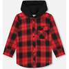 Plaid Flannel Shirt with Hoodie Red and Black, Red & Black Plaid - Sweatshirts - 1 - thumbnail