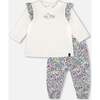 Organic Cotton Top and Muslin Pants Set, Off-White - Mixed Apparel Set - 1 - thumbnail
