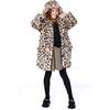 Printed Fake Fur Long Coat Leopard, Black and Beige - Jackets - 4